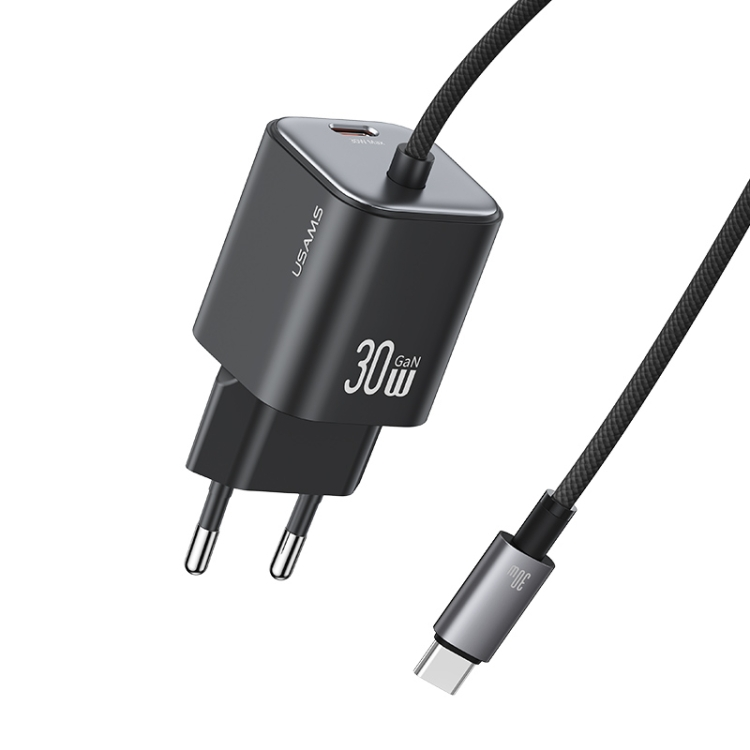מטען קיר עם כבל מובנה USAMS CC264 GaN Mini