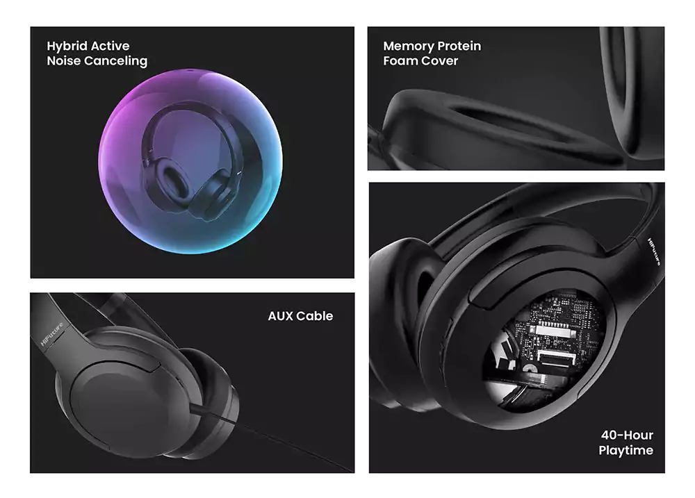 HiFuture-Future-Tour-ANC-Over-Ear-Headphones-3 אוזניות קשת אלחוטיות היי פיוצ'ר HiFuture Future Tour – תמונה 3
